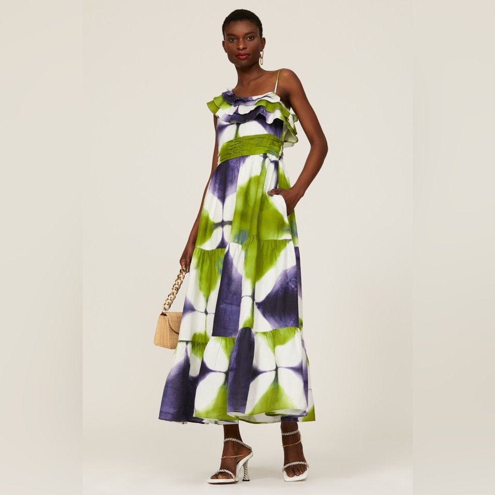 Busayo Collective One Shoulder Tie Dye Maxi Size 6 Purple and Green